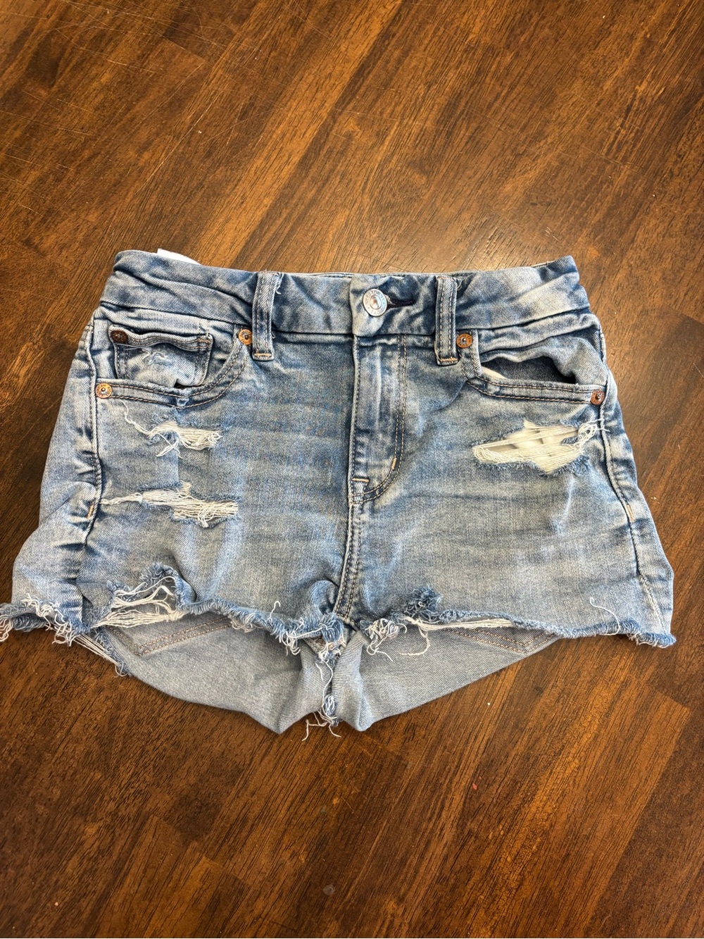 American Eagle Curvy High Rise Shortie Shorts Distressed Denim Size 00